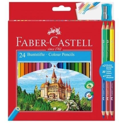 Faber-Castell Ξυλομπογιές Κάστρο Σετ 24Χρώματα + 3 Δώρο + Ξύστρα