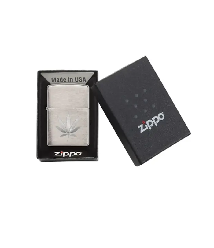 Zippo Chrome Marijuana Leaf Design - Image 2