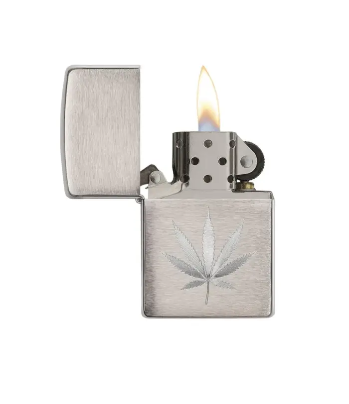 Zippo Chrome Marijuana Leaf Design - Image 3