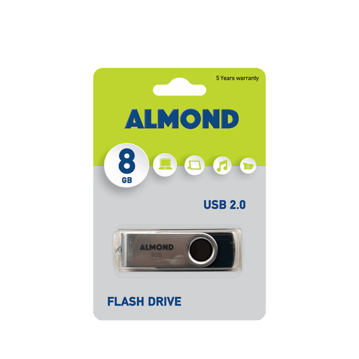 ALMOND FLASH DRIVE USB 2.0 8GB TWISTER ΜΑΥΡΟ - Image 1